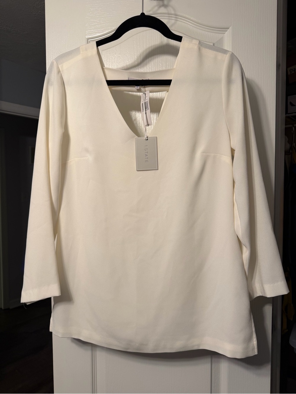 1. State Cream V-Neck Long Sleeve Blouse